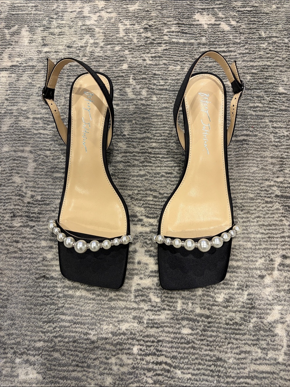 Pearl-Trim Black Slingback Heels